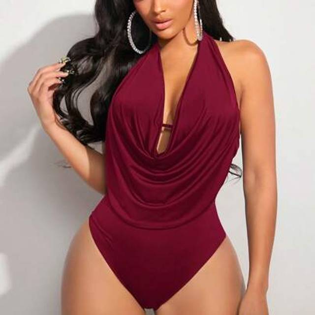 SHEIN Women&#39;s Plus Size Draped Front Backless Halter Bodysuit Women Summer Clothing Woman S Summer Clothes Women Plus Clothing Formal