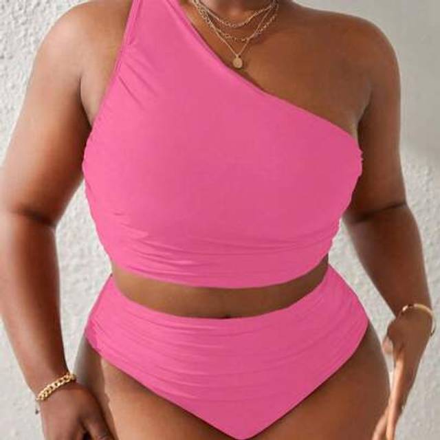 Slaydiva Plus Size Solid-Color Tankini Swimwear Set, Vacation Beach-Wear