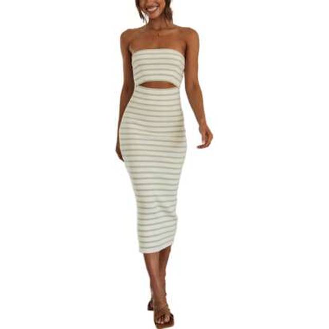 SHEIN Women&#39;s Summer Midi Bodycon Dress Strapless Cut Out Knit Tube Long Fitted Dresses