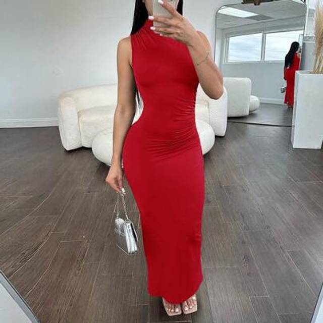 SHEIN Women&#39;s Fitted Turtleneck Sleeveless Slit Dress, Essential Versatile