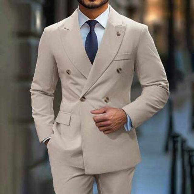 SHEIN Men&#39;s Solid Color Lapel Neck Long Sleeve Double Breasted Blazer And Pants Casual Suit Set Men Double Breasted Suit