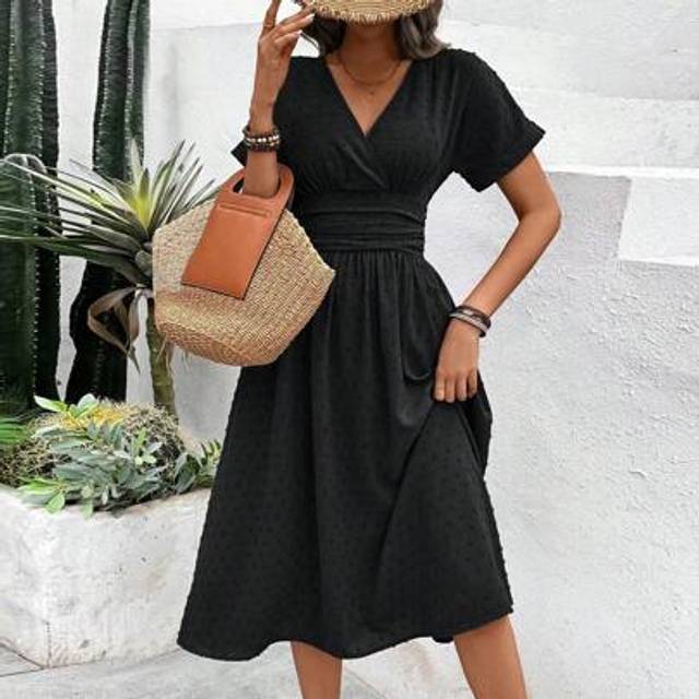 SHEIN Women&#39;s Holiday Leisure Solid Color Cinched Waist Dress Maxi Women Outfit