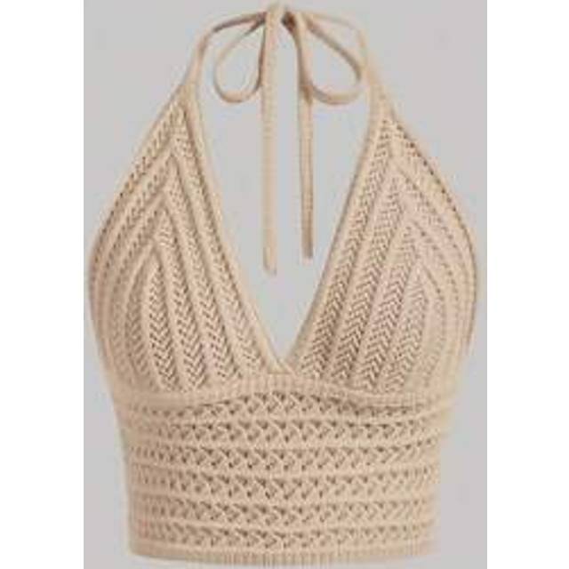 SHEIN Neck-Hung Waist-Cinched Soft Knit Top, Suitable For Beach Music Festival,Halter Tops