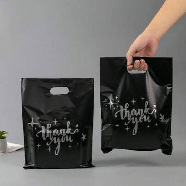 SHEIN 10pcs Black Thank You Gift Bags, Plastic Bags For Small Business, Shopping Bags, Ideal For Festival, Birthday, Party Favors, Wedding Gift Packaging, S