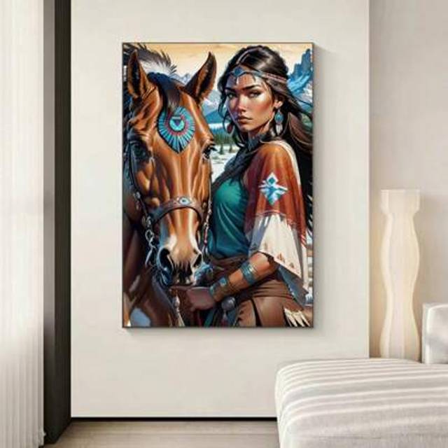 SHEIN 1pc 5D Adult DIY Diamond Painting Kit - Elegant Horse Woman Design, Full Round Diamond Art Set, Acrylic Full Drill, Handcraft And Decorative Gift
