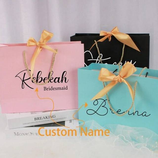 SHEIN 1pc Personalized Bridesmaid Gift Bag, Bachelorette Party Favor Bag With Ribbon & Bow Decor