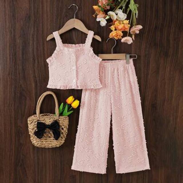SHEIN 2pcs Young Girls Casual Style Yellow Camisole Top And Pants Set, Summer