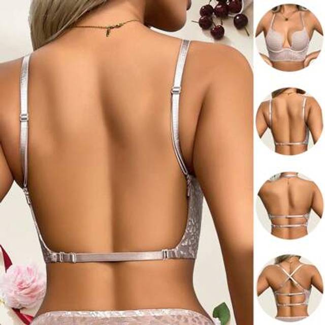 SHEIN Sexy Lace U-Shaped Backless Lingerie For Women Beautiful Back Bra Ultra-Thin Invisible Bra Breathability Mesh Bralette Comfortable French Underwear Wo