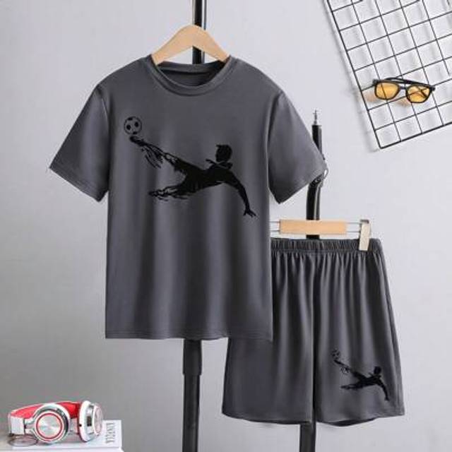 SHEIN 2pcs/Set Boys&#39; Basketball Print Short Sleeve T-Shirt And Shorts Set, Summer Young Boys Suit Set Young Boys T Shirts