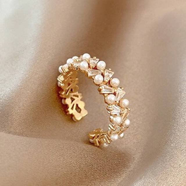 SHEIN 1 Pc Adjustable Double Row Pearl & Zirconia Ring