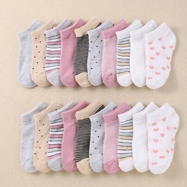 SHEIN 10 Pairs Cute Striped & Heart Print Kids Ankle Socks For Boys & Girls - Multi-Color Toddler Socks, Soft & Comfortable Children&#39;s Short Socks