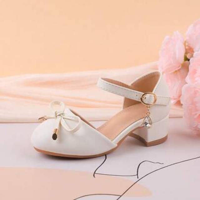 SHEIN Girls Flower Bow Decor Chunky Heel Dress Shoes, Formal Occasion, Dance, Wedding Party, Flower Girl, Ballet Flats, Adjustable Strap Daily Wear For Todd