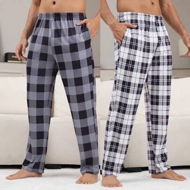 SHEIN 2pcs/Set Men&#39;s Plaid Pajama Pants