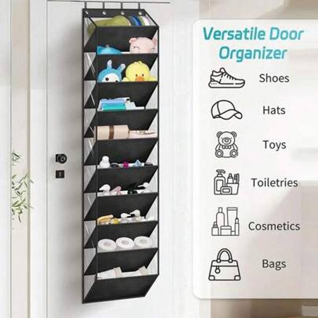 SHEIN Over The Door Shoe Organizer For Closet, 10 Tier Large Capacity Shoe Organizer Holder With 4 Metal Hooks, Hanging Shoe Rack Fit 20 Pairs Shoe