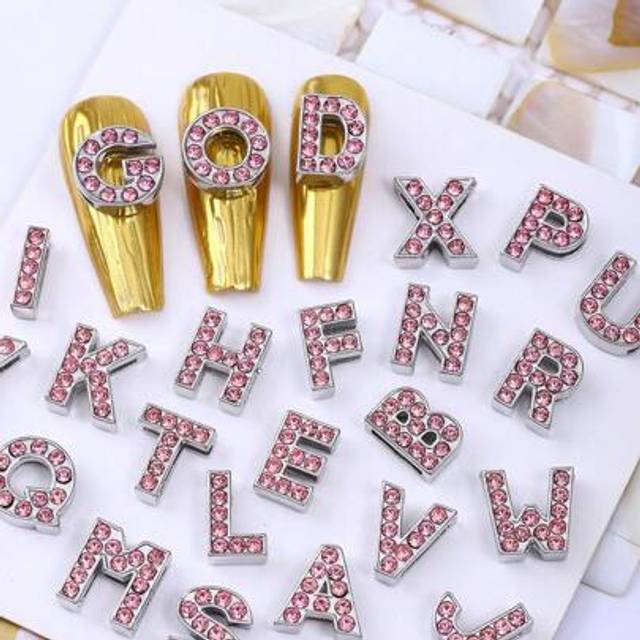 SHEIN 26pcs/Pack European And American Style Rhinestone Alloy English Letter Nail Art Decoration, Y2K Metal Style DIY Large Nail Art Accessory With Combinab