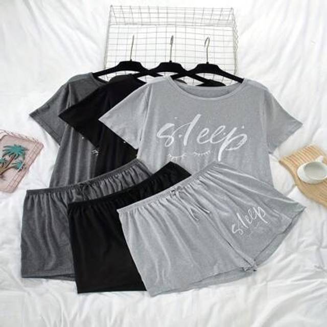 SHEIN 6 Pieces 3 Sets Plus Size Women&#39;s Casual Pajama Set - Cozy Letter & Eyelash Print Short Sleeve Tee And Pants Lounge Wear For Relaxation - Soft Fabric,