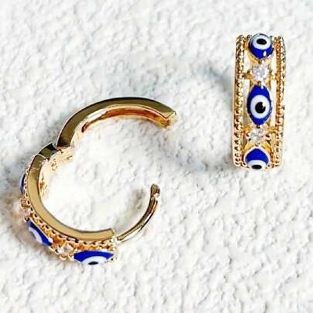 SHEIN 1 Pair 18K Gold Plated Crystal Demon Eye Vintage Style Earrings, Perfect Gift For Women