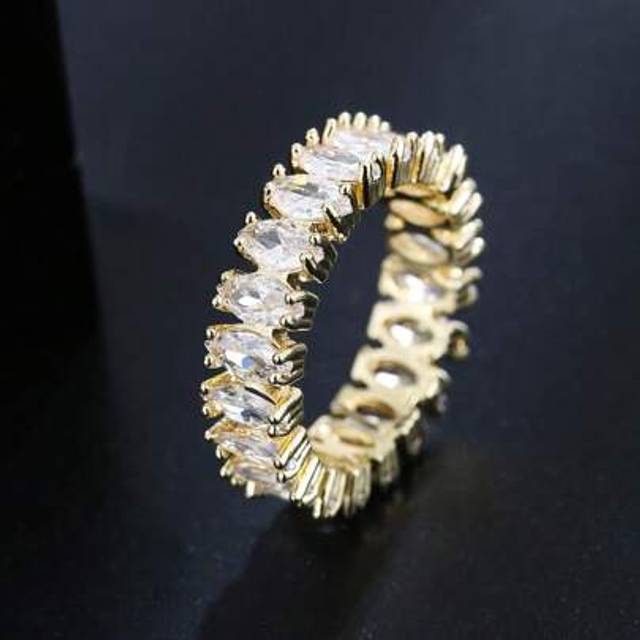 SHEIN Classic Baguette Cubic Zirconia Engagement Rings For Women Luxury 18K Gold Color Plated Wedding Party Jewelry