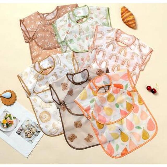 SHEIN 1PC Mess Proof Cute Baby Bib , Waterproof And Lightweight Baby-Led Weaning Apron, Easy Clean & Machine Washable