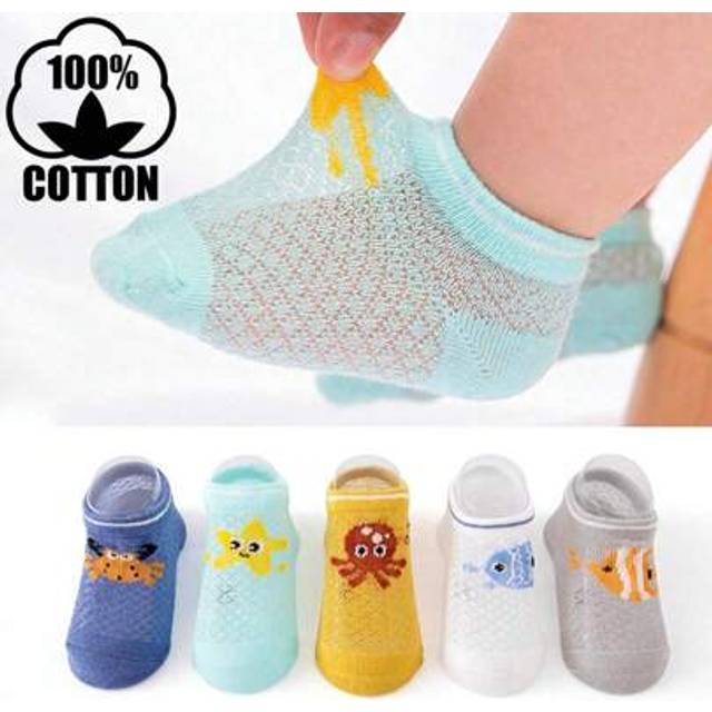 SHEIN 5 Pairs Pure Cotton Cartoon Kids Socks, Breathable Short Socks For Babies, Cute Floor Socks