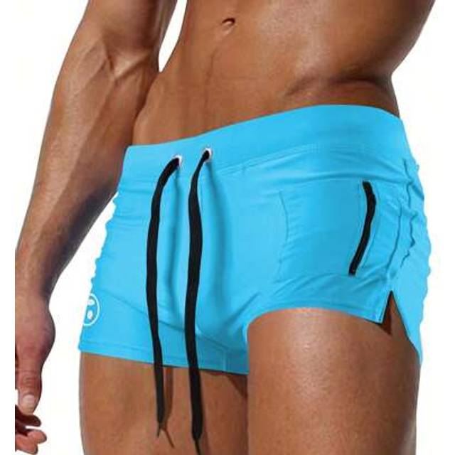 SHEIN Men&#39;s Sexy Briefs Swimwear, Zip Front Pocket Beach Shorts, Plus Size Swimsuit Trunks
