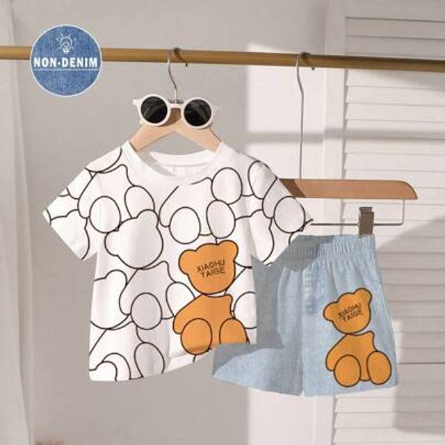 SHEIN Baby Boy Casual Minimalist Pattern Short Sleeve Crew Neck T-Shirt & Shorts Set, Suitable For Summer