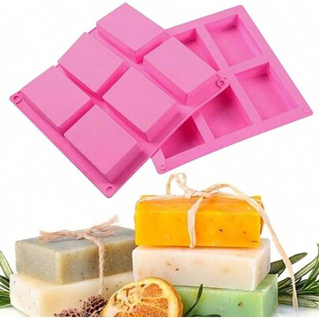 SHEIN 2pcs 6-Cavity Rectangle Silicone Soap Mold, Suitable For Handmade Craft Soap Making