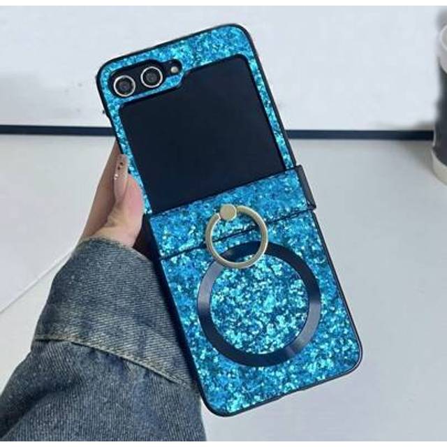 SHEIN Glitter Laser Shiny Flash Hinge Ring Case Compatible With Samsung Galaxy Z Flip6 ZFlip 5 Z Flip 3 4 5 6 Stand 2in1 Magnetic Wireless Charging Cover ï»
