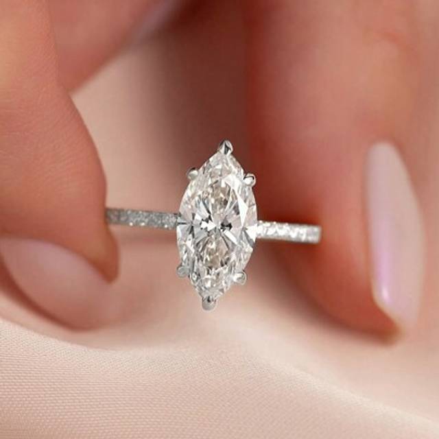 SHEIN 1 Pc 925 Sterling Silver 2ct Sparkle Marquise Cut Engagement Ring Wedding Band For Women Promise Ring Eternity Ring Fine Jewelry Gift