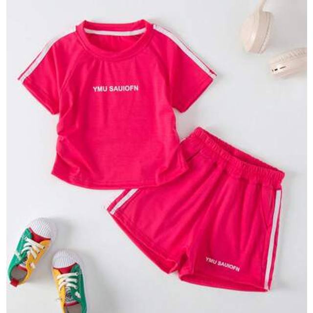 SHEIN 2pcs Girls Summer Sweet & Spicy Style Ruffle Trim Cropped Top & Shorts Set, Casual Outdoor Wear