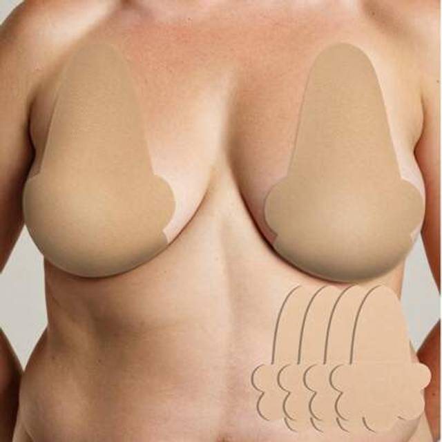 SHEIN 4 Pcs Strapless Invisible Push Up Bra Tape, Beige, Brown, Black, Suitable For B-E Cup, Big Bust