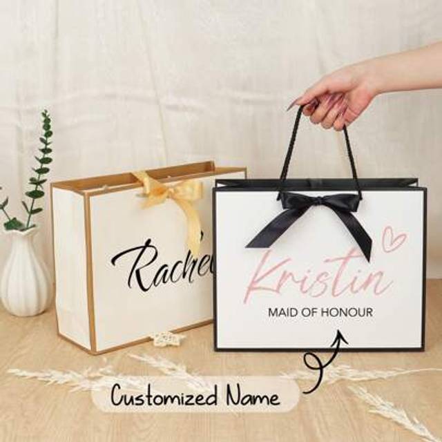 SHEIN Personalized Bridesmaid Gift Bags, Ribbon Tie Rope Gift Bags, Birthday Gift Bags, Bachelorette Party Bag, Welcome Gift Bags, Elegant Gift Bag, Multi-F