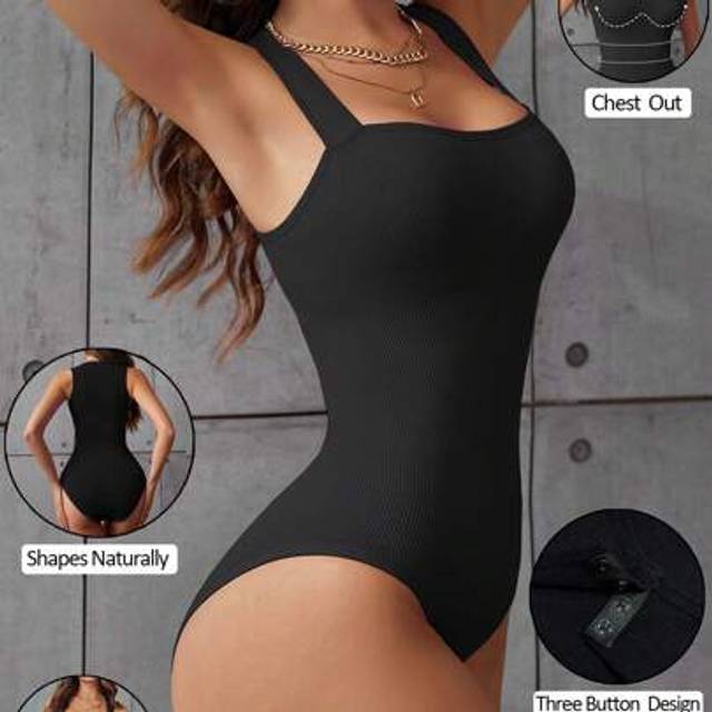 SHEIN 1pc Women Solid Seamless Waist Cincher Briefs Bodysuit Black Camisole Triangle Panty Shapewear Casual Tummy Control Body Shaper