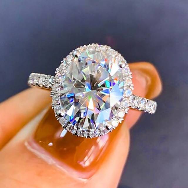SHEIN 1PC S925 Sterling Silver 3ct Sparkle Oval Engagement Ring Wedding Band For Women Promise Ring Eternity Ring Fine Jewelry Gift