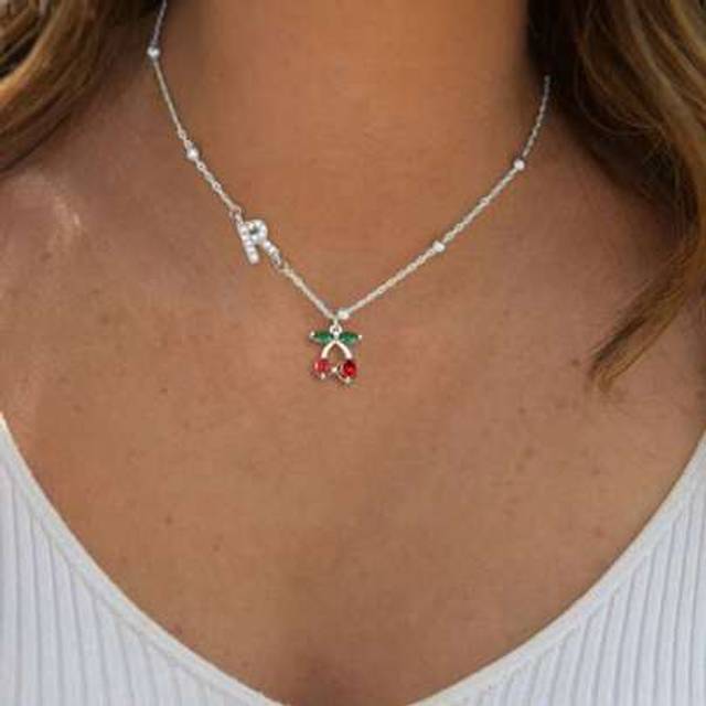 SHEIN 1pc New Initial Cherry Pendant Silvery Stainless Steel Bead Chain Necklaces For Women