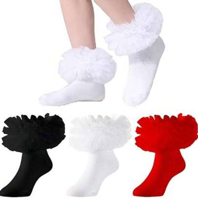 SHEIN 3 Pairs Of Girls Ruffle Socks Fluffy Ruffle Princess Dress Socks Newborn/Infant/Toddler/Girls,Random Color Kids Socks For All Season