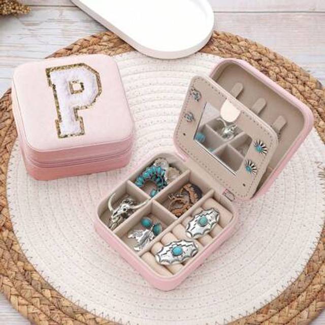 SHEIN 1pc 26 Letter Zipper With Mirror Jewelry Storage Box, Travel Jewelry Storage Box, Collection Jewelry Box, Ring Storage Box, Pendant Storage Box, Earri