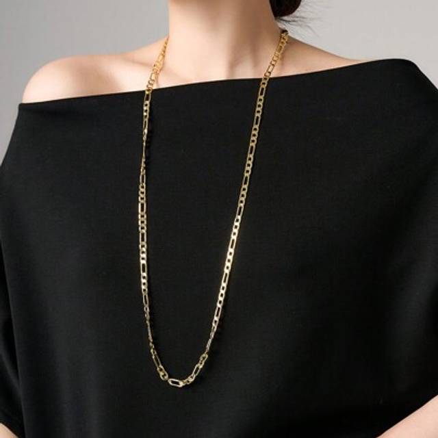 SHEIN 1pc 18K Gold Plated Stainless Steel 1:3 Design Long Necklace, Minimalist, Elegant Fashion For Women