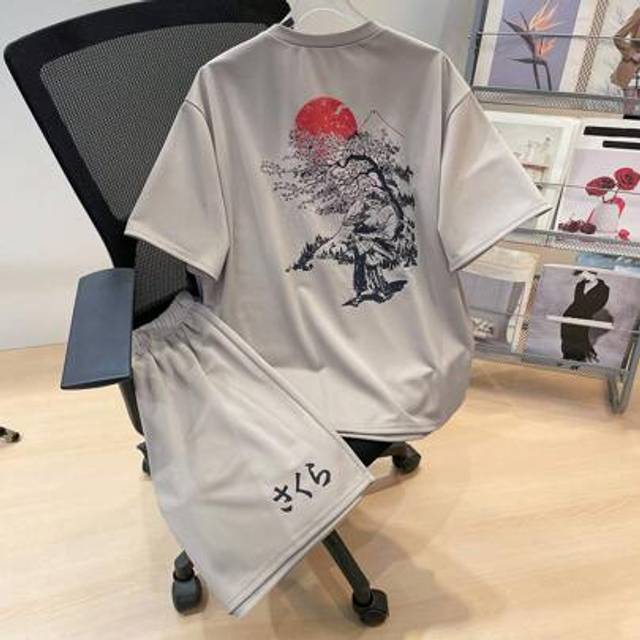 SHEIN 2pcs Teen Boys Casual Loose Comfortable Versatile Chinese Ink Painting Graphic Short Sleeve Top And Shorts Set