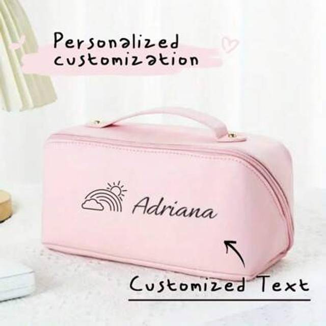 SHEIN Customized Women&#39;s Makeup Bag With Birth Month Flowers, Faux Leather, Aromatic-Free, Cosmetic Pouch For Personal Care Accessories