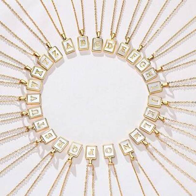 SHEIN 1pc Personalized White Shell Initial Necklace Stainless Steel Non Tarnish Women Letter Necklace