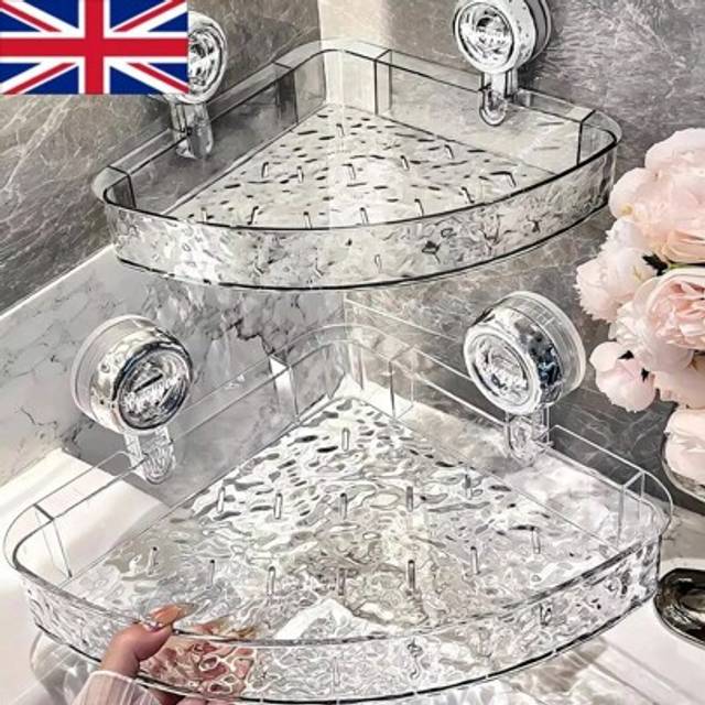 SHEIN 1PC Clear Shower Caddy Suction Cup No-Drilling Removable Bathroom Wall Shelf Basket Kitchen Corner Storage Bathroom Decor Summer