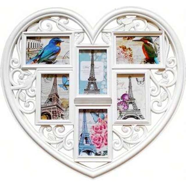 SHEIN Heart Shape Photo Frame 6 Photos 3D Large Heart Photo Frame Multiple Photos Collage White Multi Picture Frames For Wall Wedding Lover Gift Home Decor