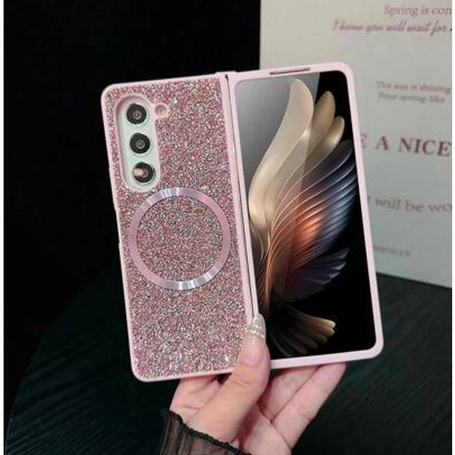 SHEIN 1pc Magnetic Glitter And Crystal Decor Phone Case Compatible With Samsung Galaxy Z Fold6 5 4 3 5G