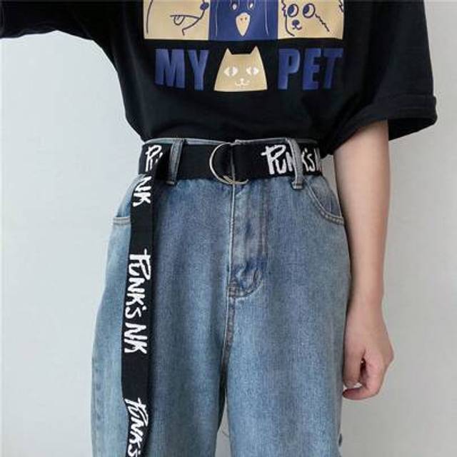 SHEIN 1 Black Unisex Long Punk Canvas Belt