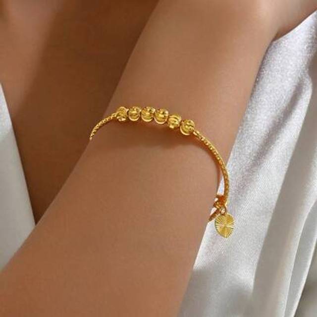 SHEIN 1pc 18K Gold Plated Minimalist Chic Bangle Bracelet, Adjustable Push & Pull Design, Elegant European & American Style, Suitable For Work