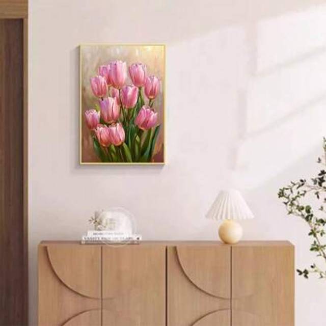 SHEIN 1pc DIY Diamond Painting, Floral Tulip Design, Full Drill, Home Decor, 11.8*15.7in