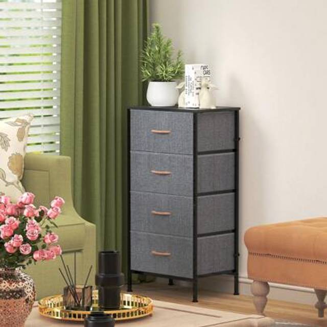 SHEIN 4-Drawer Chest Of Drawers With Metal Frame And MDF Wooden Top, Adjustable Feet & Anti-Tip Safety, Storage Unit For Bedroom Or Living Room (45x30x91cm)