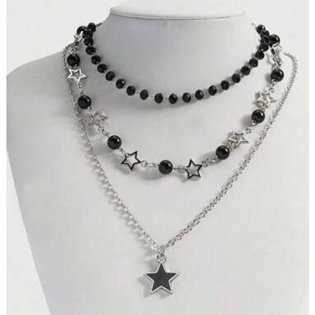SHEIN 3pcs Vintage Gothic Style Faux Pearl Black Pearl Stainless Steel Chain Black Star Necklaces, Women&#39;s Ins Harajuku Y2K Choker Necklace