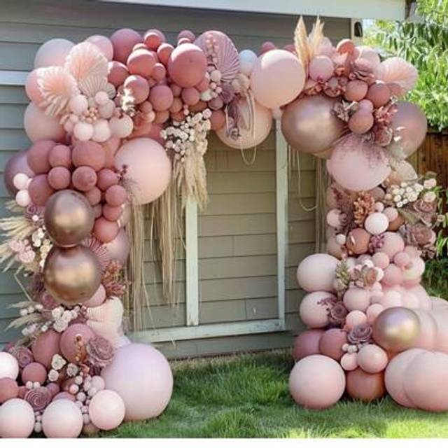 SHEIN 134pcs Fuchsia, Apricot, Pink, Rose Gold DIY Balloon Arch Garland Kit, Suitable For Birthday, Wedding, Bridal Shower, Graduation, Anniversary, Christe